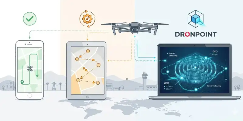 Comparison of DJI Fly, Litchi, and Dronpoint flight apps